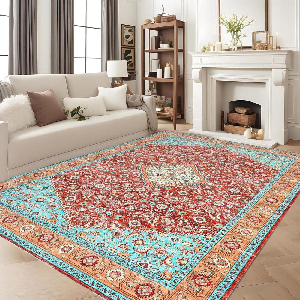 image:imageGarvee Washable 4x6 Area Rugs for Living Room  Rug Bedroom RugCarpet Neutral Moody Vintage Traditional Dining Room Rugs Office Soft Comfortable Non Slip RedRed and Green Hue
