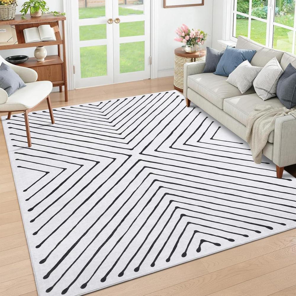 image:imageGarvee Washable Rug 4x6 Area Rugs for Living Room Bedroom Non Slip Low Pile Modern Geometric Foldable Soft Carpet Stain Resistant amp Easy Cleaning Floor Mats for EntrywayHome Office Decor Dark GreyBeige