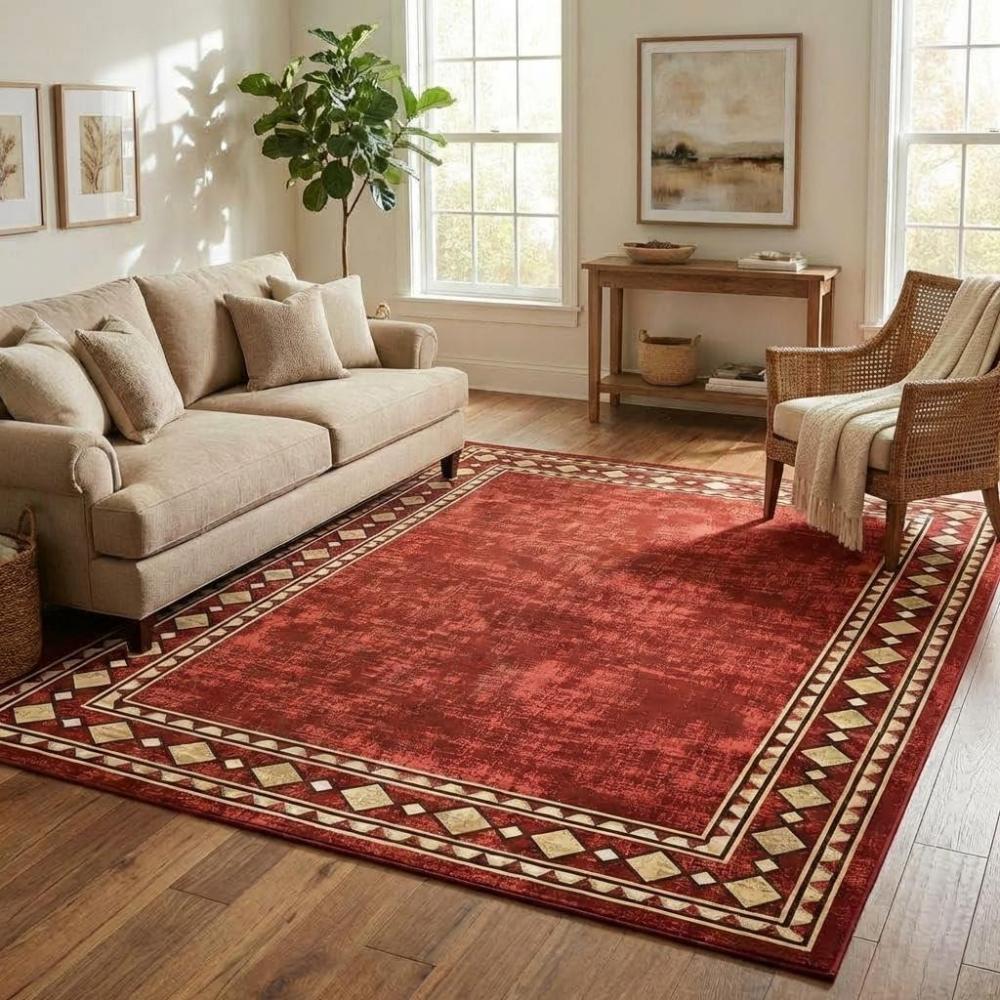 image:imageGarvee Washable Rug 4x6 Area Rugs for Living Room Bedroom Non Slip Low Pile Modern Geometric Foldable Soft Carpet Stain Resistant amp Easy Cleaning Floor Mats for EntrywayHome Office Decor Dark GreyBorder  Red