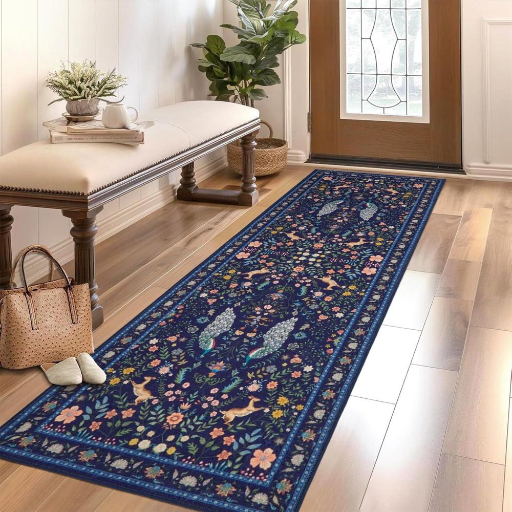 image:imageGarvee Washable Runner Rug 2x6 Hallway Runner Rug Modern Solid Color Non Slip Runners Minimalist Low Pile NonShedding Long Rugs Soft Thin Foldable Mat for Entryway Kitchen Bathroom Bedside CreamBlue