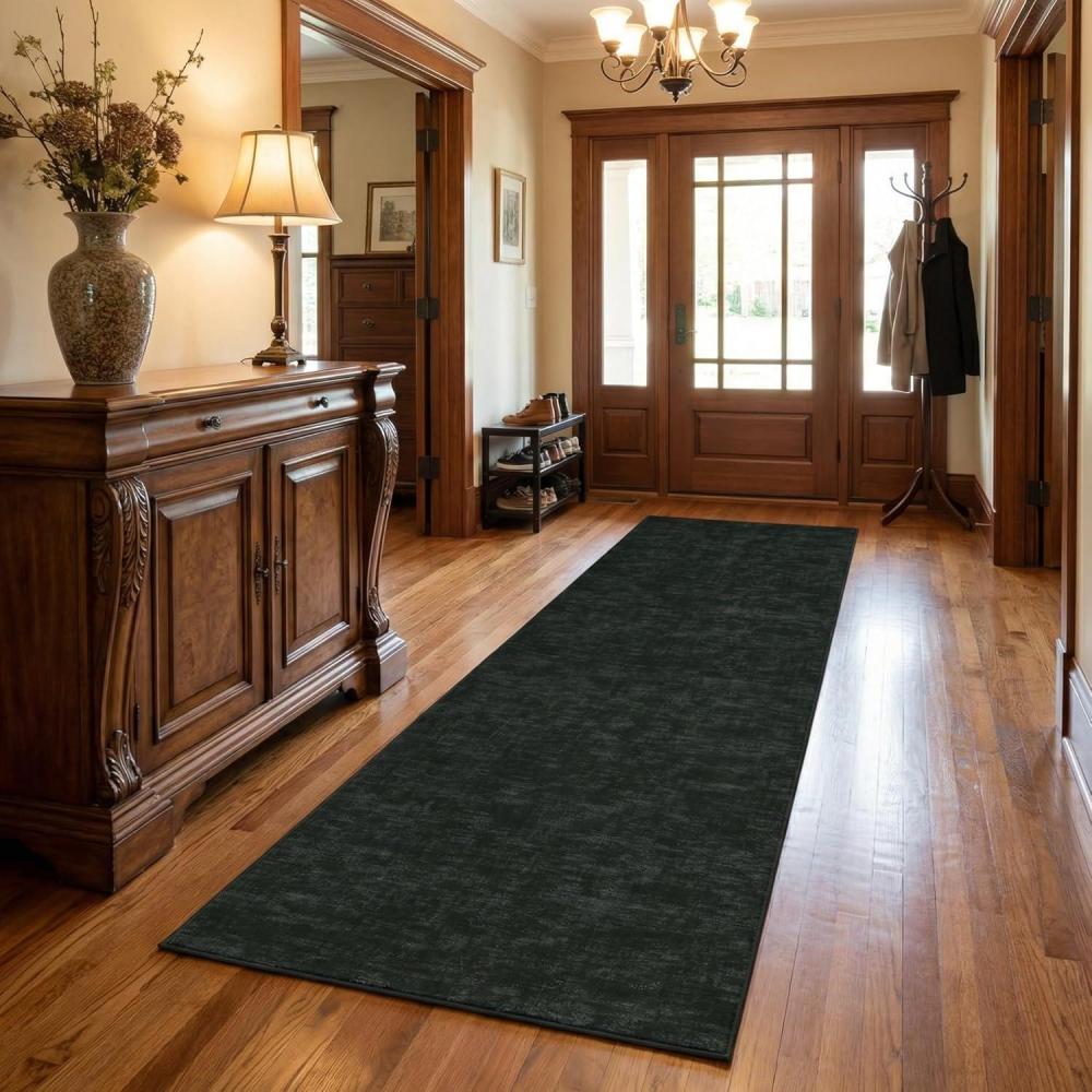 image:imageGarvee Washable Runner Rug 2x6 Hallway Runner Rug Modern Solid Color Non Slip Runners Minimalist Low Pile NonShedding Long Rugs Soft Thin Foldable Mat for Entryway Kitchen Bathroom Bedside CreamSolid Black