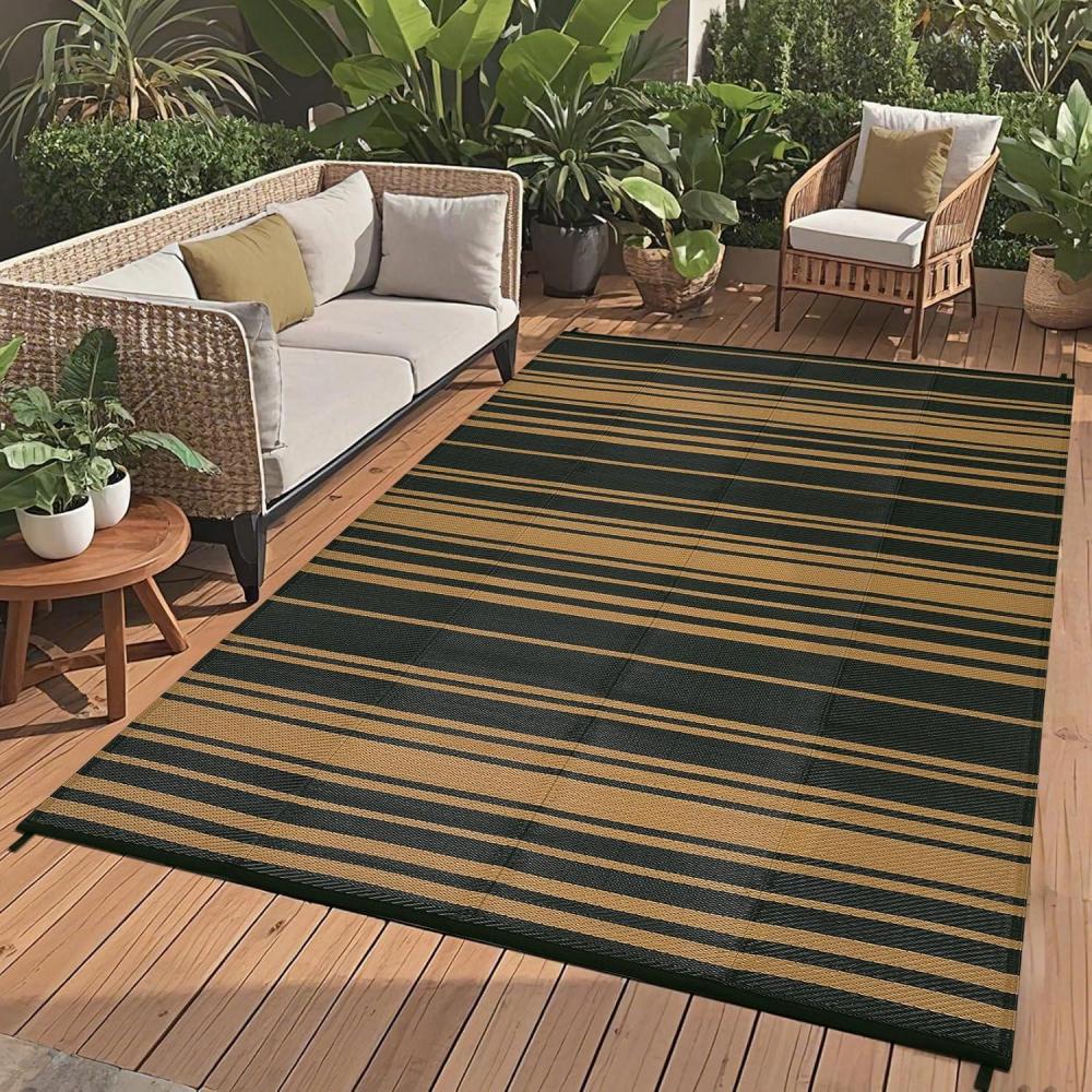 image:imageGarvee Waterproof Outdoor Rug 8x10 Plastic Straw Patio Camping Rug Indoor Outdoor RV Mat Carpet for Deck Camper Porch Balcony Backyard Picnic Light BlueBlack Brown
