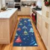 Garvee 2×6 Runner Rug, Checkered Christmas Rugs for Holiday Decor, Non Slip Low Pile Washable Rug for Kitchen, Entryway, Living Room, Bedroom, Red(Blue (Xmas Tree))