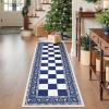 Garvee 2×6 Runner Rug, Checkered Christmas Rugs for Holiday Decor, Non Slip Low Pile Washable Rug for Kitchen, Entryway, Living Room, Bedroom, Red(Blue and White)