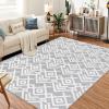 Garvee 5×7 ft Geometric Area Rugs, Modern Washable Rugs for Living Room, Ultra-Thin Low Pile Large Carpet for Bedroom, Stain Resistant Non Slip Indoor Floor Mat for Dining Room/Kitchen/Nursery(Blue)(Grey)