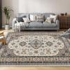 Garvee 5×7 ft Vintage Boho Floral Area Rug for Living Room, Oriental Style Machine Washable Large Rugs, Non Slip Low Pile Soft Carpet for Bedroom/Dining Room/Farmhouse/Nursery/Apartment(Blue Green)(Beige)