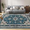 Garvee 5×7 ft Vintage Boho Floral Area Rug for Living Room, Oriental Style Machine Washable Large Rugs, Non Slip Low Pile Soft Carpet for Bedroom/Dining Room/Farmhouse/Nursery/Apartment(Blue Green)(Blue)