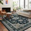 Garvee 5×7 ft Vintage Boho Floral Area Rug for Living Room, Oriental Style Machine Washable Large Rugs, Non Slip Low Pile Soft Carpet for Bedroom/Dining Room/Farmhouse/Nursery/Apartment(Blue Green)(Black)