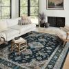 Garvee 5×7 ft Vintage Boho Floral Area Rug for Living Room, Oriental Style Machine Washable Large Rugs, Non Slip Low Pile Soft Carpet for Bedroom/Dining Room/Farmhouse/Nursery/Apartment(Blue Green)(Black)