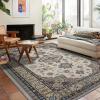 Garvee 5×7 ft Vintage Boho Floral Area Rug for Living Room, Oriental Style Machine Washable Large Rugs, Non Slip Low Pile Soft Carpet for Bedroom/Dining Room/Farmhouse/Nursery/Apartment(Blue Green)(Beige)