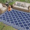 Garvee 5×8 ft Reversible Mats, Outdoor Rug for Patio Clearance, Waterproof Carpet, Plastic Straw Rug for Indoor Outdoor, Floor Mat&Rug for RV Porch Camping Backyard Deck Trailer (Dark Blue/White)