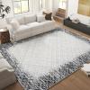 Garvee 8×10 Area Rug Machine Washable Rug Modern Bordered Area Rug, Stain Resistant Non-Slip Accent Rug Minimalist Border Floor Cover Farmhouse Carpet Rug for Living Room Decor, Grey