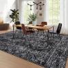 Garvee 8×10 Large Living Room Rug with Rubber Backing, Vintage Geometric Area Rugs Stain Resistant Neutral Distressed Accent Rug Non Shedding Low Pile Carpet for Bedroom, Dining Room, Office, Black(Distressed|black)