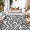 Garvee 8×10 Outdoor Rug, Waterproof Camping Rugs for Outside Your RV, Abstract Plastic Straw Rug with Portable Bag, Reversible UV Resistant Mats for Picnic Backyard Porch Camper, Black Coffee(Modern|grey/White)