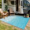 Garvee 8×10 Outdoor Rug, Waterproof Camping Rugs for Outside Your RV, Abstract Plastic Straw Rug with Portable Bag, Reversible UV Resistant Mats for Picnic Backyard Porch Camper, Black Coffee(Striped|light Blue)
