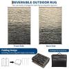 Garvee 8×10 Outdoor Rug, Waterproof Camping Rugs for Outside Your RV, Abstract Plastic Straw Rug with Portable Bag, Reversible UV Resistant Mats for Picnic Backyard Porch Camper, Black Coffee(Striped|black Coffee)