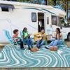 Garvee 8×10 Outdoor Rug, Waterproof Camping Rugs for Outside Your RV, Abstract Plastic Straw Rug with Portable Bag, Reversible UV Resistant Mats for Picnic Backyard Porch Camper, Black Coffee(Modern|light Blue/White)