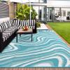 Garvee 8×10 Outdoor Rug, Waterproof Camping Rugs for Outside Your RV, Abstract Plastic Straw Rug with Portable Bag, Reversible UV Resistant Mats for Picnic Backyard Porch Camper, Black Coffee(Modern|light Blue/White)