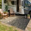 Garvee 8×10 Outdoor Rug, Waterproof Camping Rugs for Outside Your RV, Abstract Plastic Straw Rug with Portable Bag, Reversible UV Resistant Mats for Picnic Backyard Porch Camper, Black Coffee(Striped|black Coffee)