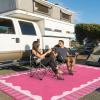 Garvee 8×10 Outdoor Rug, Waterproof Camping Rugs for Outside Your RV, Abstract Plastic Straw Rug with Portable Bag, Reversible UV Resistant Mats for Picnic Backyard Porch Camper, Black Coffee(Bordered|hot Pink)