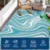 Garvee 8×10 Outdoor Rug, Waterproof Camping Rugs for Outside Your RV, Abstract Plastic Straw Rug with Portable Bag, Reversible UV Resistant Mats for Picnic Backyard Porch Camper, Black Coffee(Modern|light Blue/White)