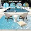 Garvee 8×10 Outdoor Rug, Waterproof Camping Rugs for Outside Your RV, Abstract Plastic Straw Rug with Portable Bag, Reversible UV Resistant Mats for Picnic Backyard Porch Camper, Black Coffee(Striped|light Blue)