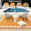 Garvee 8×10 Outdoor Rug, Waterproof Camping Rugs for Outside Your RV, Abstract Plastic Straw Rug with Portable Bag, Reversible UV Resistant Mats for Picnic Backyard Porch Camper, Black Coffee(Bordered|orange)