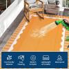 Garvee 8×10 Outdoor Rug, Waterproof Camping Rugs for Outside Your RV, Abstract Plastic Straw Rug with Portable Bag, Reversible UV Resistant Mats for Picnic Backyard Porch Camper, Black Coffee(Bordered|orange)