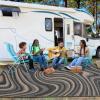 Garvee 8×10 Outdoor Rug, Waterproof Camping Rugs for Outside Your RV, Abstract Plastic Straw Rug with Portable Bag, Reversible UV Resistant Mats for Picnic Backyard Porch Camper, Black Coffee(Modern|black Coffee)