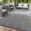 Garvee 8×10 Outdoor Rug, Waterproof Camping Rugs for Outside Your RV, Abstract Plastic Straw Rug with Portable Bag, Reversible UV Resistant Mats for Picnic Backyard Porch Camper, Black Coffee(Striped|grey)