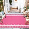 Garvee 8×10 Outdoor Rug, Waterproof Camping Rugs for Outside Your RV, Abstract Plastic Straw Rug with Portable Bag, Reversible UV Resistant Mats for Picnic Backyard Porch Camper, Black Coffee(Bordered|hot Pink)
