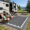 Garvee 8×10 Outdoor Rug, Waterproof Camping Rugs for Outside Your RV, Abstract Plastic Straw Rug with Portable Bag, Reversible UV Resistant Mats for Picnic Backyard Porch Camper, Black Coffee(Bordered|grey)