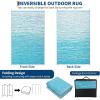 Garvee 8×10 Outdoor Rug, Waterproof Camping Rugs for Outside Your RV, Abstract Plastic Straw Rug with Portable Bag, Reversible UV Resistant Mats for Picnic Backyard Porch Camper, Black Coffee(Striped|light Blue)
