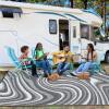 Garvee 8×10 Outdoor Rug, Waterproof Camping Rugs for Outside Your RV, Abstract Plastic Straw Rug with Portable Bag, Reversible UV Resistant Mats for Picnic Backyard Porch Camper, Black Coffee(Modern|grey/White)