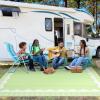 Garvee 8×10 Outdoor Rug, Waterproof Camping Rugs for Outside Your RV, Abstract Plastic Straw Rug with Portable Bag, Reversible UV Resistant Mats for Picnic Backyard Porch Camper, Black Coffee(Bordered|light Green)