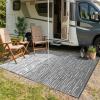 Garvee 8×10 Outdoor Rug, Waterproof Camping Rugs for Outside Your RV, Abstract Plastic Straw Rug with Portable Bag, Reversible UV Resistant Mats for Picnic Backyard Porch Camper, Black Coffee(Striped|grey)