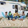 Garvee 8×10 Outdoor Rug, Waterproof Camping Rugs for Outside Your RV, Abstract Plastic Straw Rug with Portable Bag, Reversible UV Resistant Mats for Picnic Backyard Porch Camper, Black Coffee(Modern|light Brown/White)