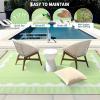 Garvee 8×10 Outdoor Rug, Waterproof Camping Rugs for Outside Your RV, Abstract Plastic Straw Rug with Portable Bag, Reversible UV Resistant Mats for Picnic Backyard Porch Camper, Black Coffee(Bordered|light Green)