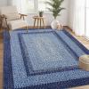 Garvee 8×10 Washable Braided Print Area Rug – Non Slip Farmhouse Boho Carpet for Living Room, Bedroom, or Dining – Modern Geometric Rustic Floor Mat with Bohemian Border (Navy)