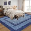 Garvee 8×10 Washable Braided Print Area Rug – Non Slip Farmhouse Boho Carpet for Living Room, Bedroom, or Dining – Modern Geometric Rustic Floor Mat with Bohemian Border (Navy)