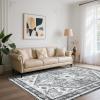 Garvee 8×10 ft Vintage Boho Floral Area Rug, Machine Washable Rugs Low Pile Ultra-Thin Soft Carpet, Non-Slip Non-Shedding Accent Rug for Living Room, Bedroom/Entryway/Dining Room/Office(Red)(Grey)