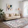 Garvee 8×10 ft Vintage Boho Floral Area Rug, Machine Washable Rugs Low Pile Ultra-Thin Soft Carpet, Non-Slip Non-Shedding Accent Rug for Living Room, Bedroom/Entryway/Dining Room/Office(Red)(Red)