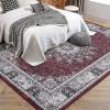 Garvee 8×10 ft Vintage Neutral Printed Pattern Area Rug, Washable Boho Area Rugs, Stain-Resistant Non-Slip Large Soft Carpet for Living Room, Dining Room & Home Decor-Non Shedding/Low Pile(Black)(Red)