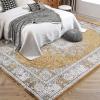 Garvee 8×10 ft Vintage Neutral Printed Pattern Area Rug, Washable Boho Area Rugs, Stain-Resistant Non-Slip Large Soft Carpet for Living Room, Dining Room & Home Decor-Non Shedding/Low Pile(Black)(Camel)