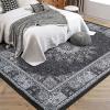 Garvee 8×10 ft Vintage Neutral Printed Pattern Area Rug, Washable Boho Area Rugs, Stain-Resistant Non-Slip Large Soft Carpet for Living Room, Dining Room & Home Decor-Non Shedding/Low Pile(Black)(Black)