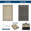 Garvee 9×12 Outdoor Rug for Patio Plastic Straw Rug Waterproof Reversible Mat Lightweight Foldable Carpet Easy Clean Large Rugs for Patio Porch Backyard Camping RV Beach Balcony Deck Panel Black Blue(Vintage Beige)