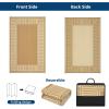 Garvee 9×12 Outdoor Rug for Patio Plastic Straw Rug Waterproof Reversible Mat Lightweight Foldable Carpet Easy Clean Large Rugs for Patio Porch Backyard Camping RV Beach Balcony Deck Panel Black Blue(Border Beige)