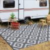 Garvee 9×12 Outdoor Rug for Patio Plastic Straw Rug Waterproof Reversible Mat Lightweight Foldable Carpet Easy Clean Large Rugs for Patio Porch Backyard Camping RV Beach Balcony Deck Panel Black Blue(Square Grey)