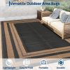 Garvee 9×12 Outdoor Rug for Patio Plastic Straw Rug Waterproof Reversible Mat Lightweight Foldable Carpet Easy Clean Large Rugs for Patio Porch Backyard Camping RV Beach Balcony Deck Panel Black Blue(Panel Brown)