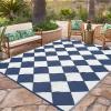 Garvee 9×12 Outdoor Rug for Patio Plastic Straw Rug Waterproof Reversible Mat Lightweight Foldable Carpet Easy Clean Large Rugs for Patio Porch Backyard Camping RV Beach Balcony Deck Panel Black Blue(Checkered Navy)